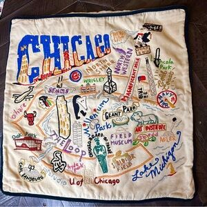 Catstudio Vintage CHICAGO 2005 Hand Embroidered Multicolor Pillow Case